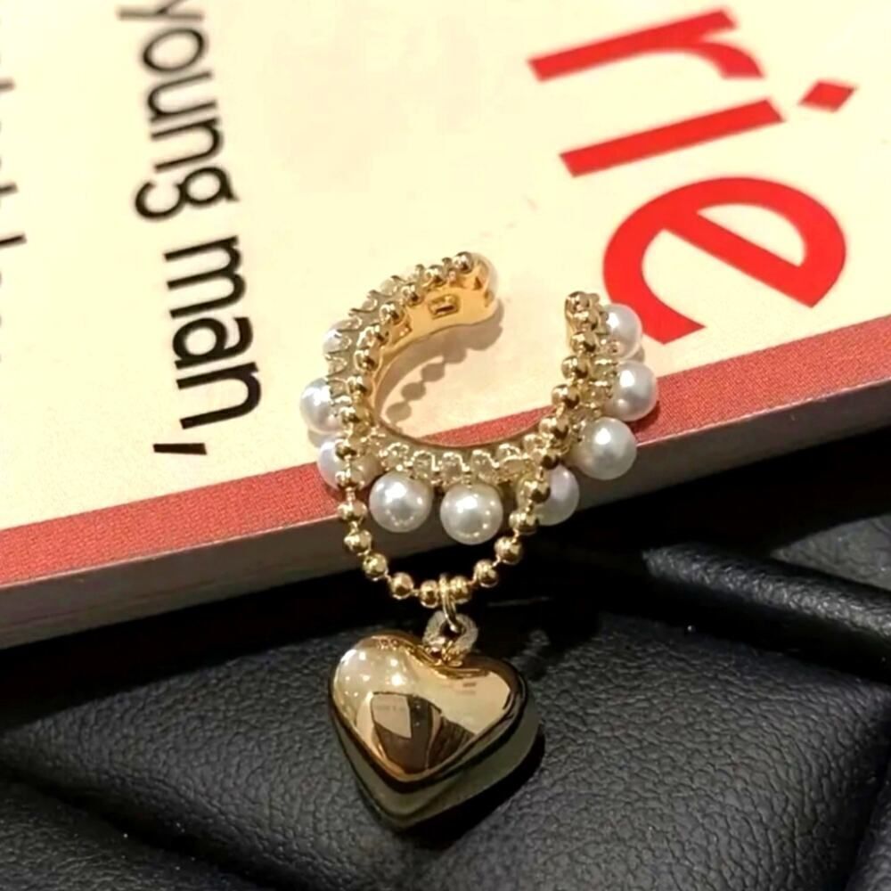 Elegant Love Heart & Synthetic Pearl Ear Cuff ( 1 PC )